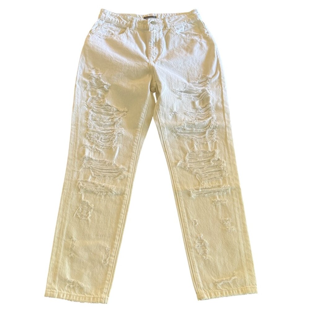 DL1961 Susie High Rise Tapered Women's Distressed White Jeans, Size 27 NWT